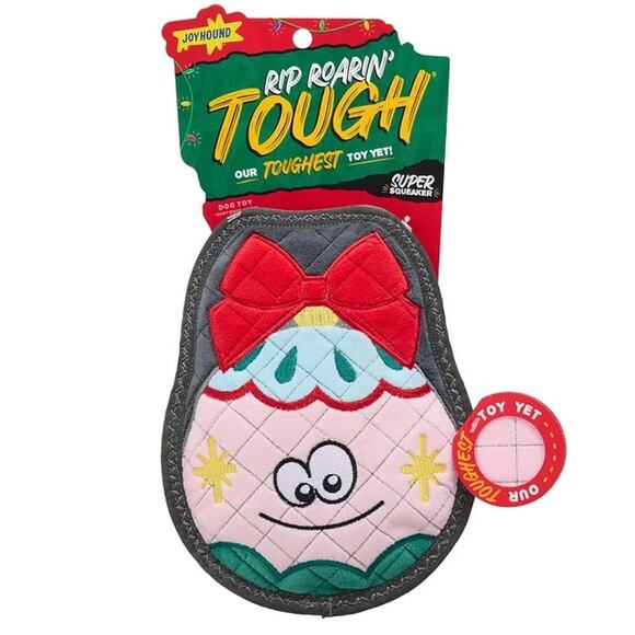 Joyhound Rip Roarin Tough Super Squeaker Pink Ornament Dog Toy Christmas Plush - Picture 2 of 3